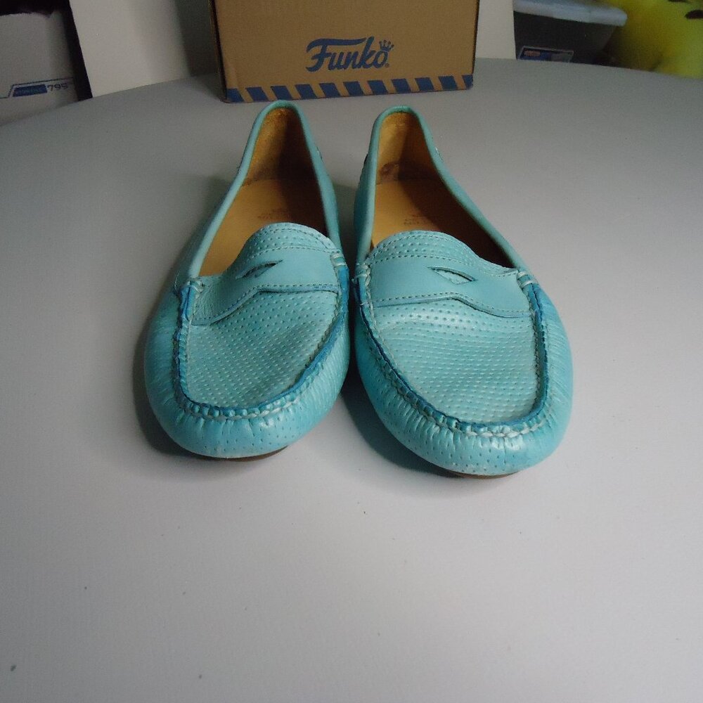 Peter Millar Turquoise Blue Leather Penny Loafers